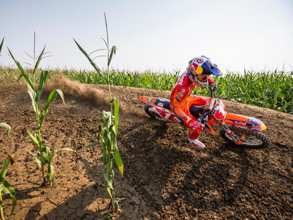 Ryan Dungey rides the track during filming for Red Bull Homegrown on Adam LaRoche's E3 Ranch in Fort Scott, Kansas on 05 September, 2017.