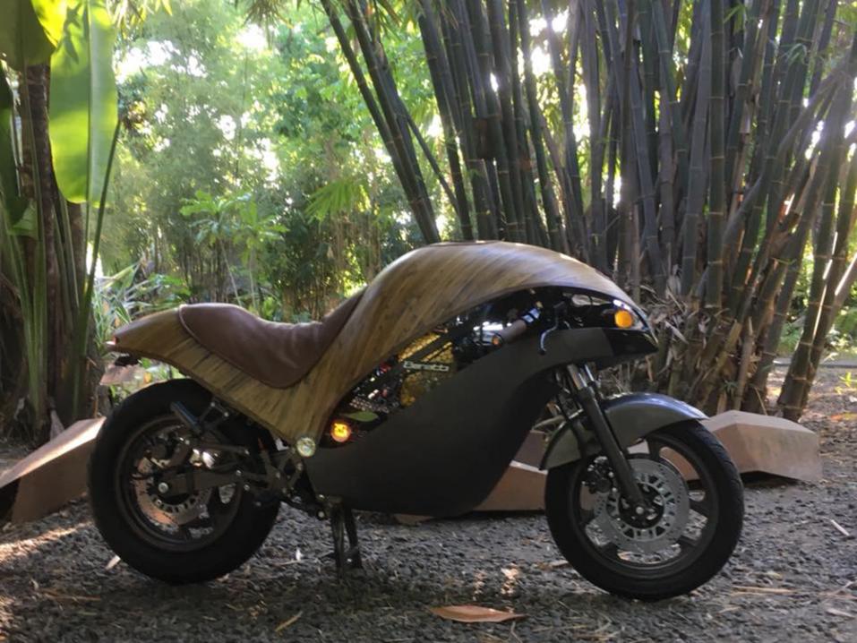 Banattin bambulla päällystetty Green Falcon -sähkömoottoripyörä.
