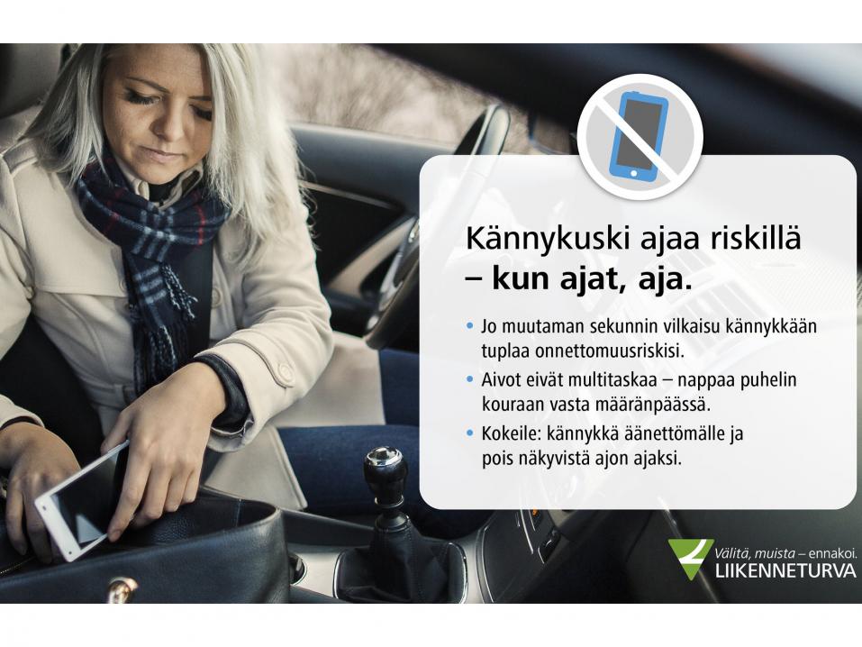 Kännykuski riskeeraa sekä oman että muiden hengen. Kuva: Kaisa Tanskanen ja Nina Mönkkönen/Liikenneturva.