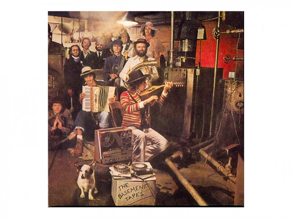 Mp-onnettomuuden jälkeisen albumin, 1975 julkaistun The Basement Tapesin kansi. 