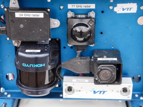 VTT:n käyttämää mittalaitteistoa: laserskannereita, stereo- ja lämpökamerat.