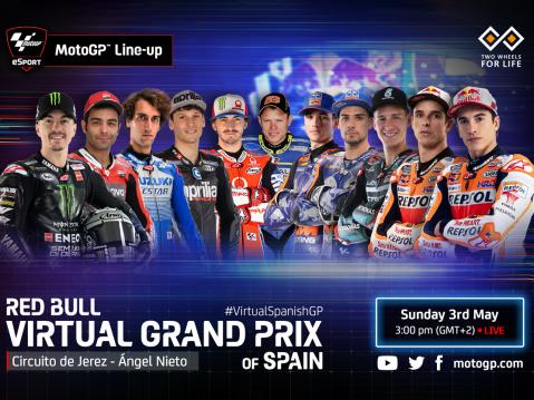 Virtuaalisen MotoGP-kisan kuninkuussarjan osanottajat.