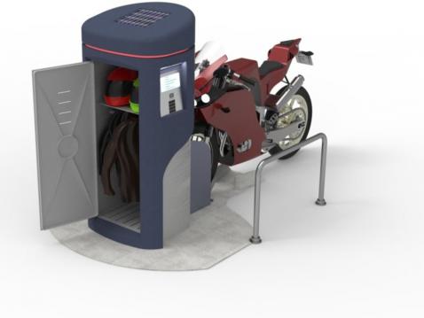 Kuljettaja voi säilyttää ajotakkiaan ja kypäräänsä Bikers Guardianin ilmastoidussa varastointitilassa sen aikaa, kun asioi kaupungilla.