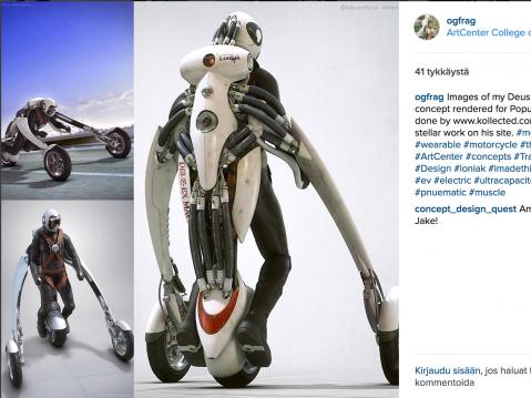 Jacob Loniakin suunnittelema ja Deus Ex Machinan toteuttama päällepuettava moottoripyörä.