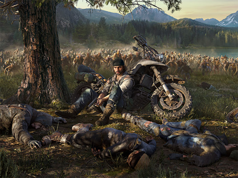 Days Gone -pelin Drifter-bike ja kuski Deacon... Pelikuvakaappaus.