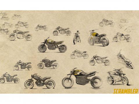 Peter Harkinsin luonnos tulevaisuuden Scrambler Ducatiksi.