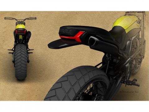 Peter Harkinsin luonnos tulevaisuuden Scrambler Ducatiksi.