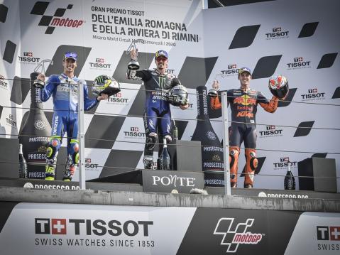 MotoGP podium vasemmalta: Mir, Vinales ja Pol Espargaro.