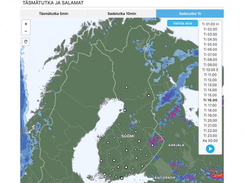 Sade- ja ukkostutkat antavat lisätietoa.