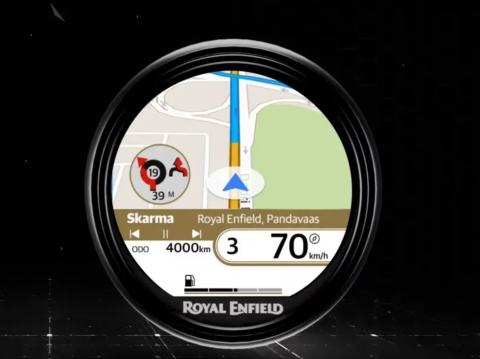 Uuden Himalayanin mittariston voi liittää Bluetoothin avulla matkapuhelimeen ja käyttää sitä navigointiin. Kuva: Royal Enfield.