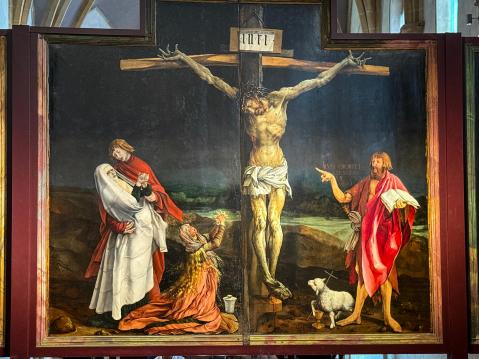 Matthias Grünewaldin ristiinnaulittu. Museo Unterlinden, Colmar.
