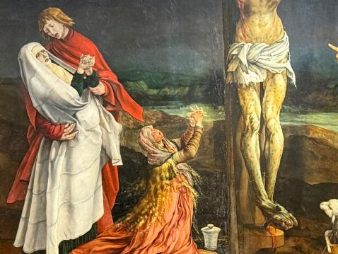 Matthias Grünewaldin ristiinnaulittu. Museo Unterlinden, Colmar.
