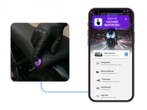 ViberAlertin istuinpainikkeella voit yhdellä klikkauksella ilmoittaa kameravalvonnasta, kahdella onnettomuuksista tai muista riskeistä tiellä.