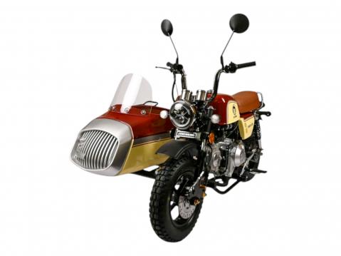 GZ Duo 125 minibike-sivuvaunuyhdistelmä. Vaunuun voi sijoittaa 70 kilon verrran tavaraa.