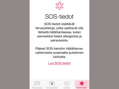 Sen jälkeen tökkät sormella SOS-tiedot-kuvaketta.