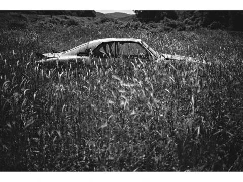 Ktismata – GRECCE. 17 May 2015 An abandoned car at the side of the main road.