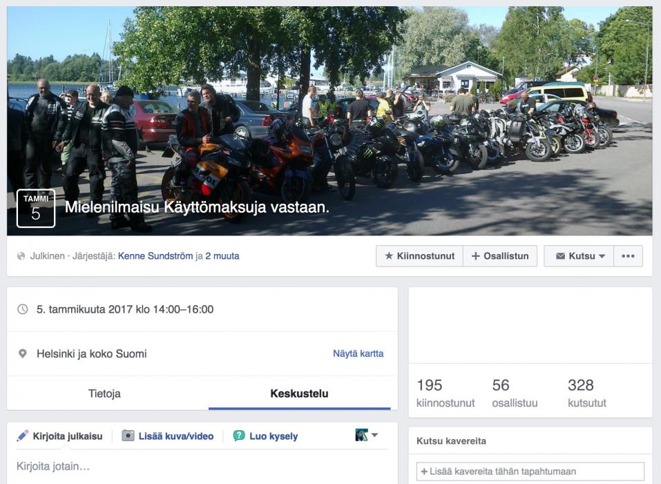 Mielenilmaisu käyttömaksuja vastaan -Facebook-sivu.