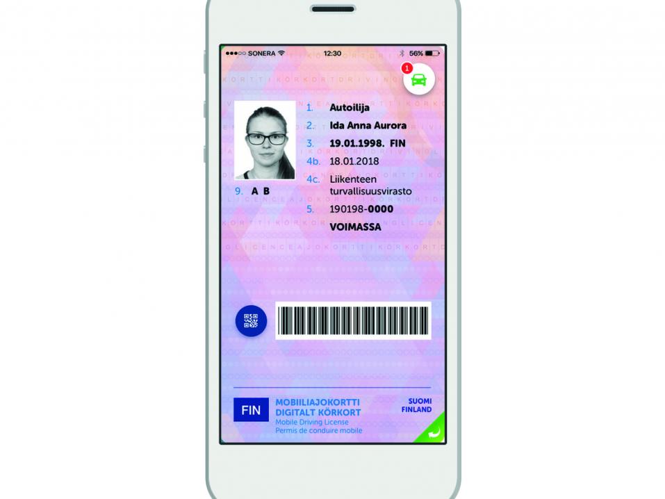 Trafin kehittämä mobiiliajokortti.