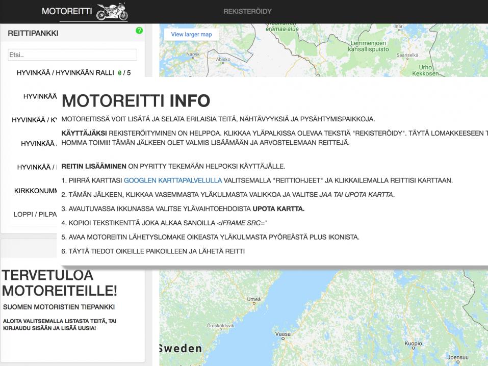 Uusi Motoreitti-palvelu käyttöohjeineen.