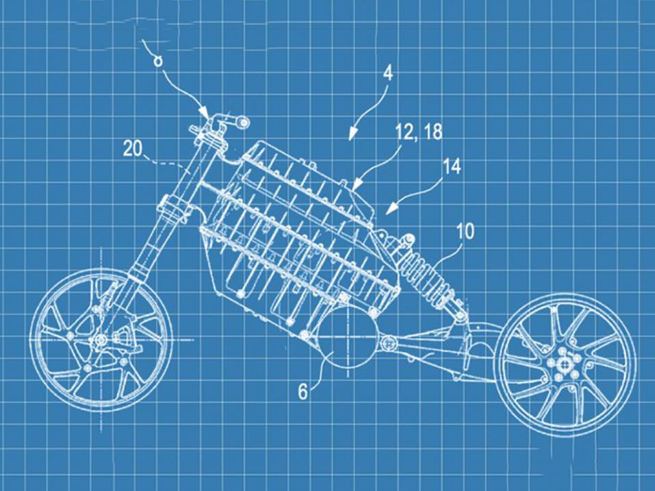 BMW:n sähkömoottoripyörän patenttipiirros.