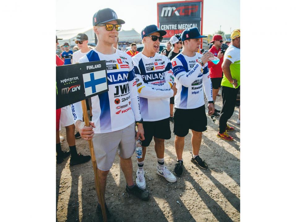 Vasemmalta: Miro Sihvonen, EmilWeckman ja Jere Haavisto. Motcross of Nations 2021, kuva Niklas Hampinen. 