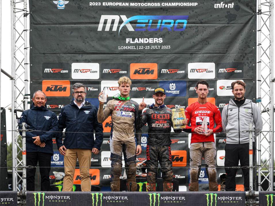 <p>EMX Open kuljettajat vasemmalta: Miro Sihvonen, Pierre Goupillon, Ken Bengtson.</p>