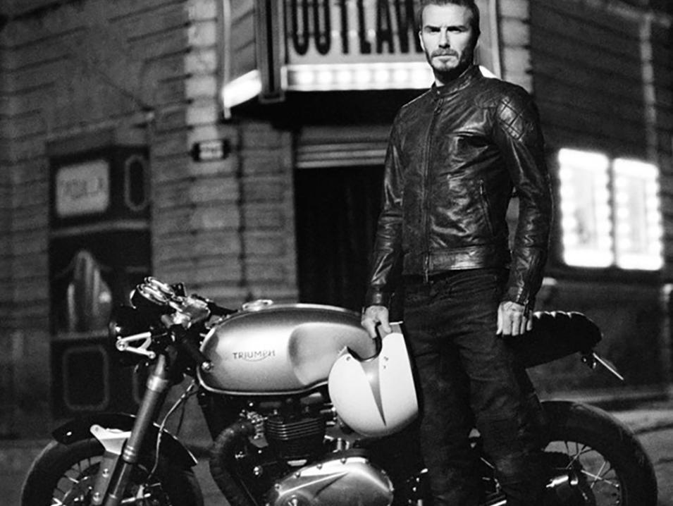 David Beckham ja erityisesti uusi tuleva Triumph Bonneville 1100.