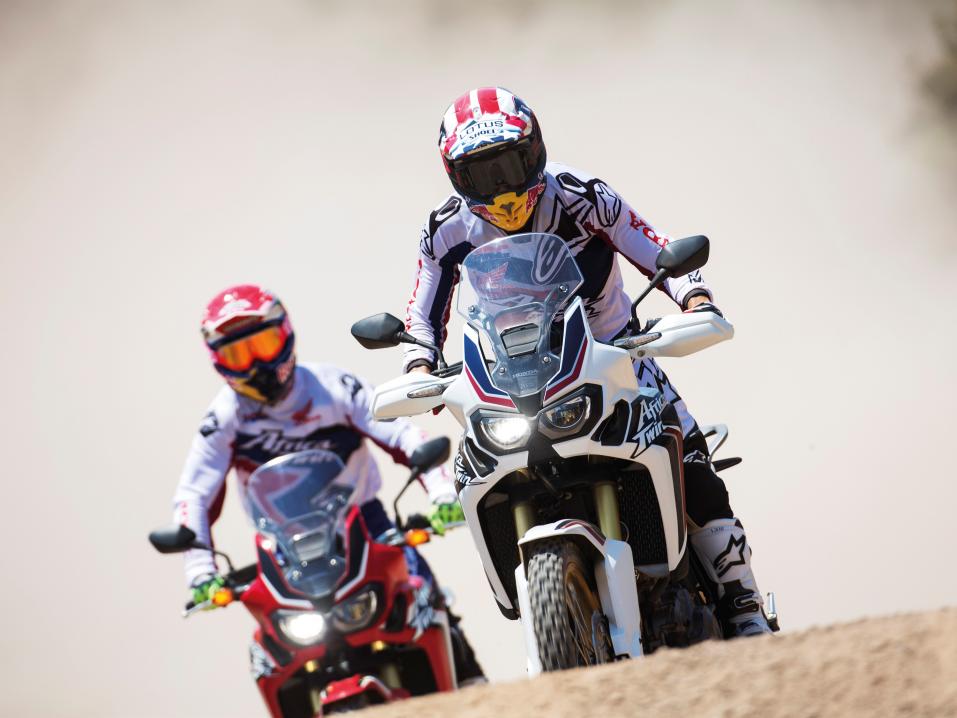 Marc Marquez and Joan Barreda riding the new CRF1000L Africa Twin.