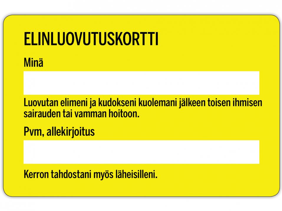 Elinluovutuskortti.