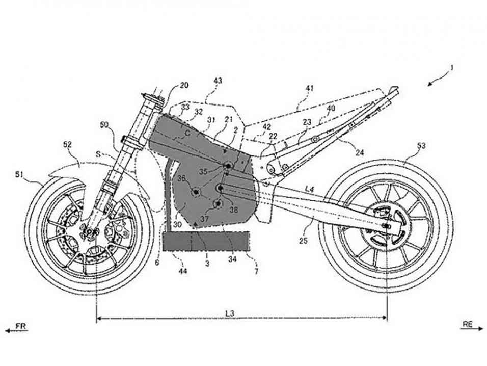 Suzukin ylösalaisen moottoriratkaisun patenttihakemus. Kuva Morebikes.