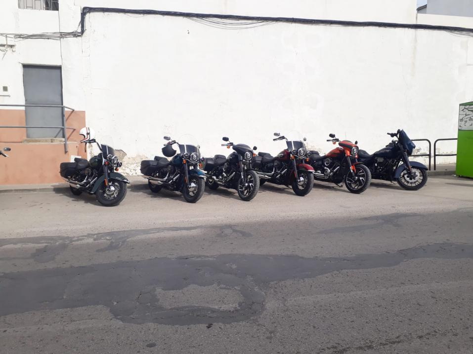 Harley-Davidsonit odottamassa testikuljettajiaan.