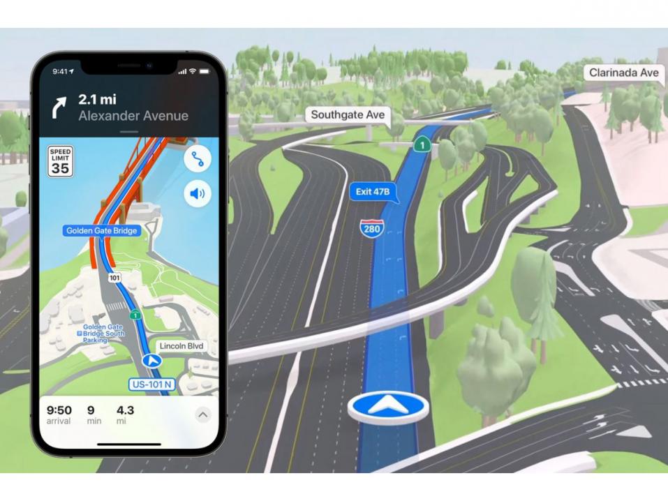 Applen iPhone-käyttöjärjestelmän Kartat-sovellukseen tulee iOS 15 -päivityksen myötä 3D-navigointiohjeet.