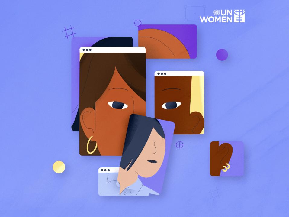 Tänä vuonna YK:n Naistenpäivän teemana on 'Innovaatioiden ja teknologian hyödyntäminen sukupuolten tasa-arvoistamiseksi'. Piirros: YK.