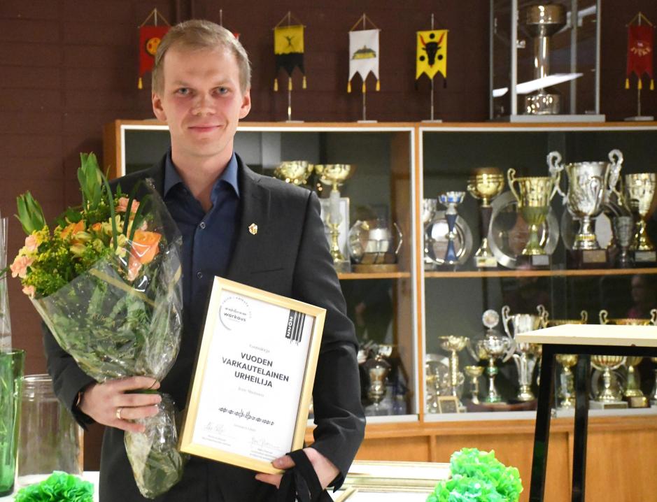 Jesse Mustonen palkittiin jo kolmatta kertaa Varkauden Vuoden Urheilijana. Kuva Rauno Ylönen.
