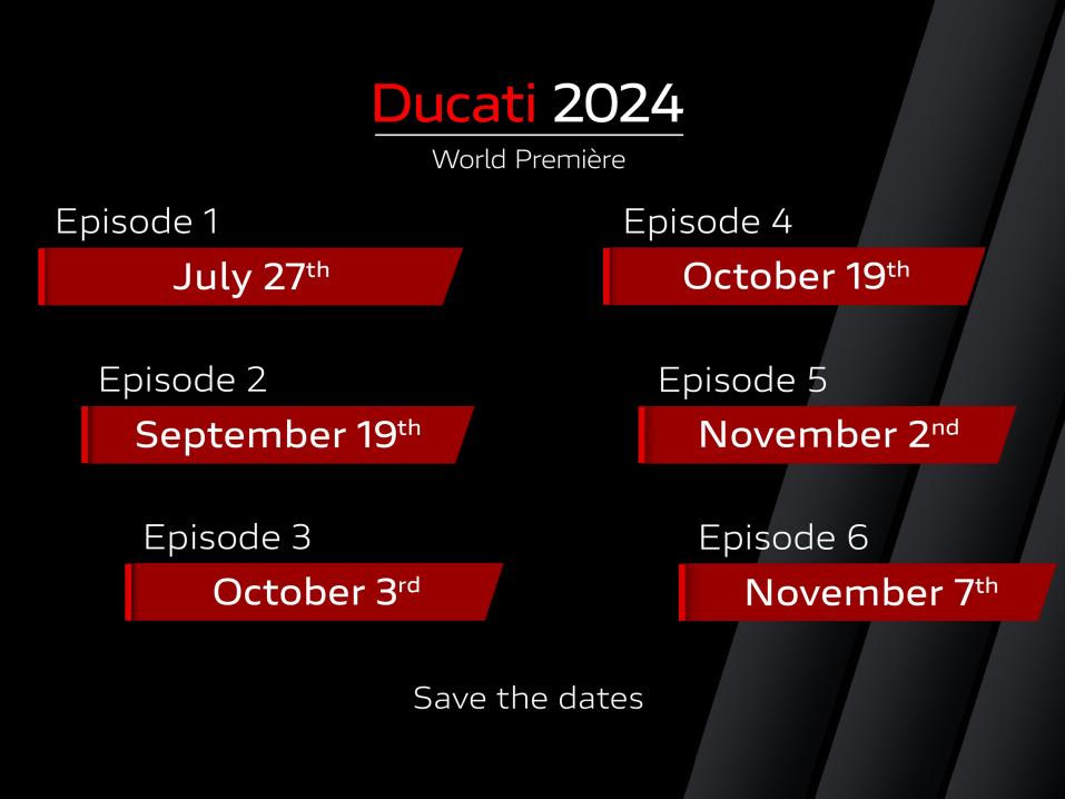 Ducatin ensi vuoden uutuuksien julkistuspäivämäärät. Kuva: Ducati.