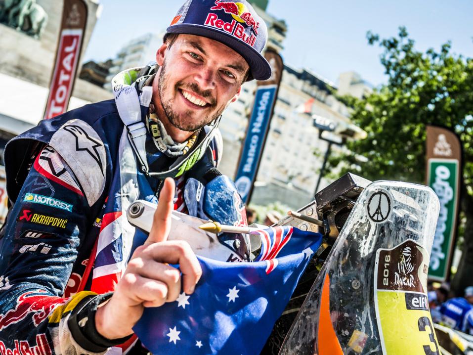 38. Dakar-rallin moottoripyöräkisan voittaja KTM:n Toby Price.