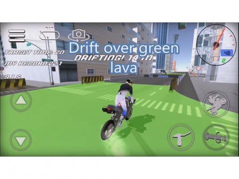 Drifting over green lava. Wheelie Rider 3D.