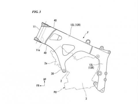 Hiilikuituvahvisteinen runko. Kuva Hondan patenttipiirroksista.