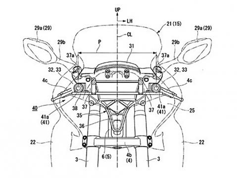 Honda Gold Wingin patenttipiirros. Kameroiden sijainti numerolla 41. Kuva: Morebikes.