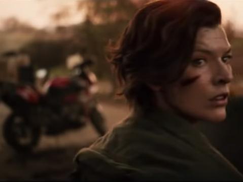 Resident Evil: The Final Chapter ja Milla Jovovich. Kuva elokuvan trailerista.