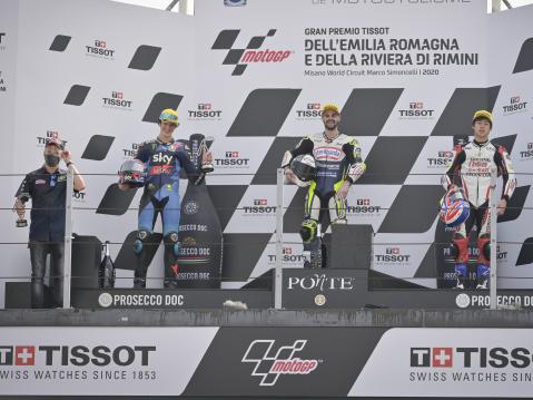 Moto3 podium vasemmalta: Vietti, Fenati ja Ogura.