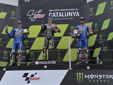 MotoGP podium vasemmalta: Mir, Quartararo ja Rins