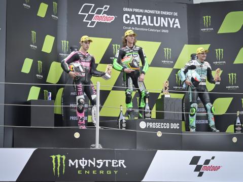 Moto3 podium vasemalta: Arbolino, Binder ja Foggia.