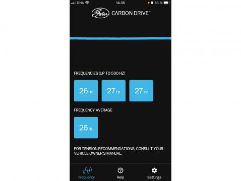 Carbon Drive appilla voidaan todentaa vetohihnan kireys.