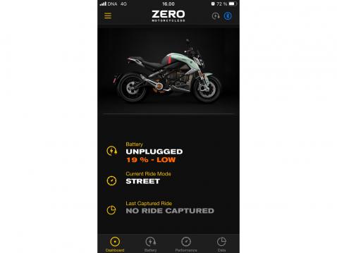 Zero Motorcycles Nextgen -sovelluksen työpöytä.
