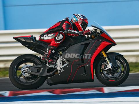 Ducatin MotoE MM-sarjan prototyyppi Misanon radalla.