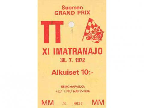 Imatranajojen pääsylippu vuodelta 1972.