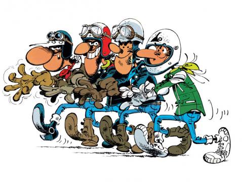 Joe Bar -sarjakuvissa moottoripyörien äänet ovat keskeinen asia.